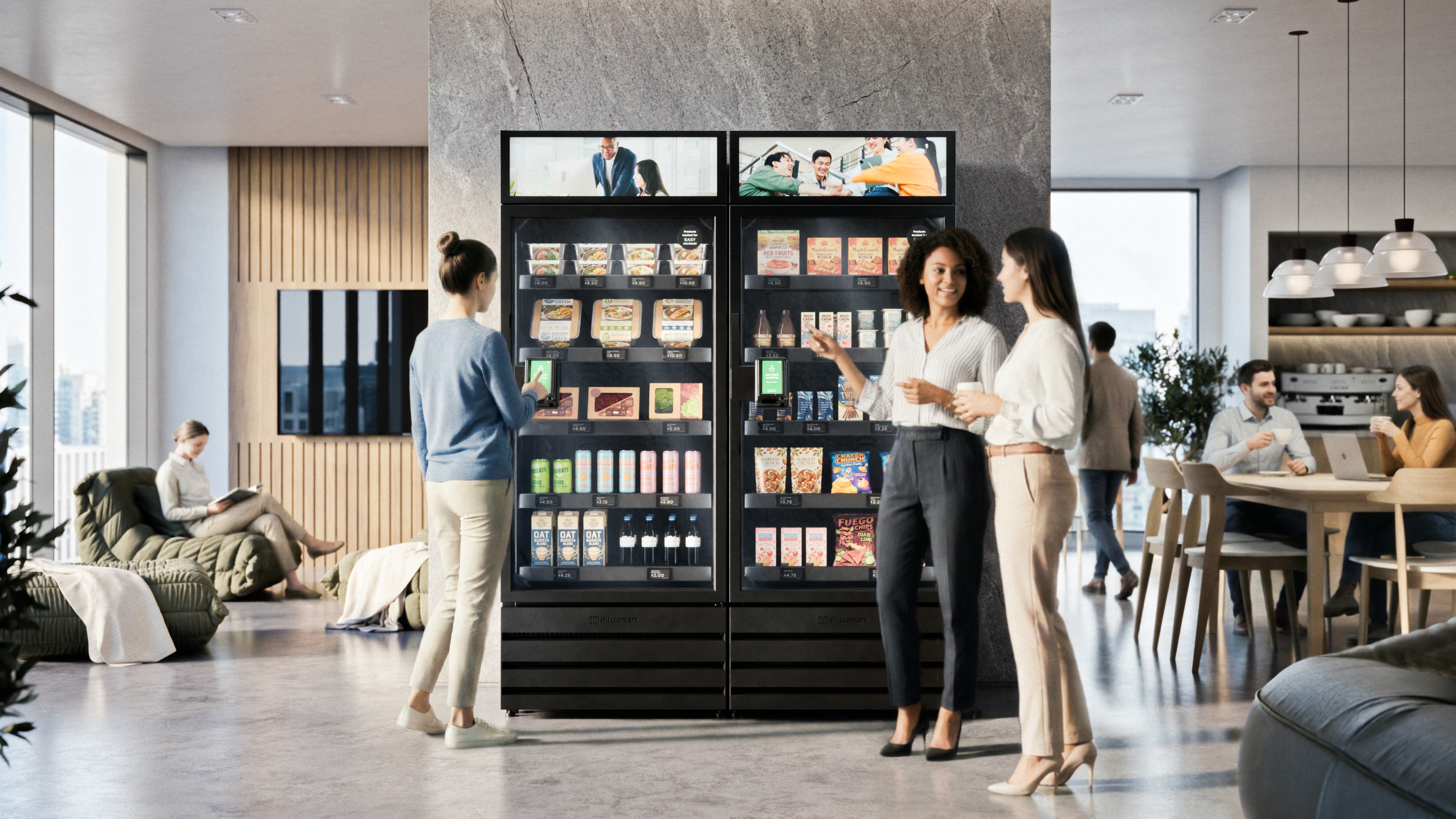 Smart vending machine in a luxury building lobby